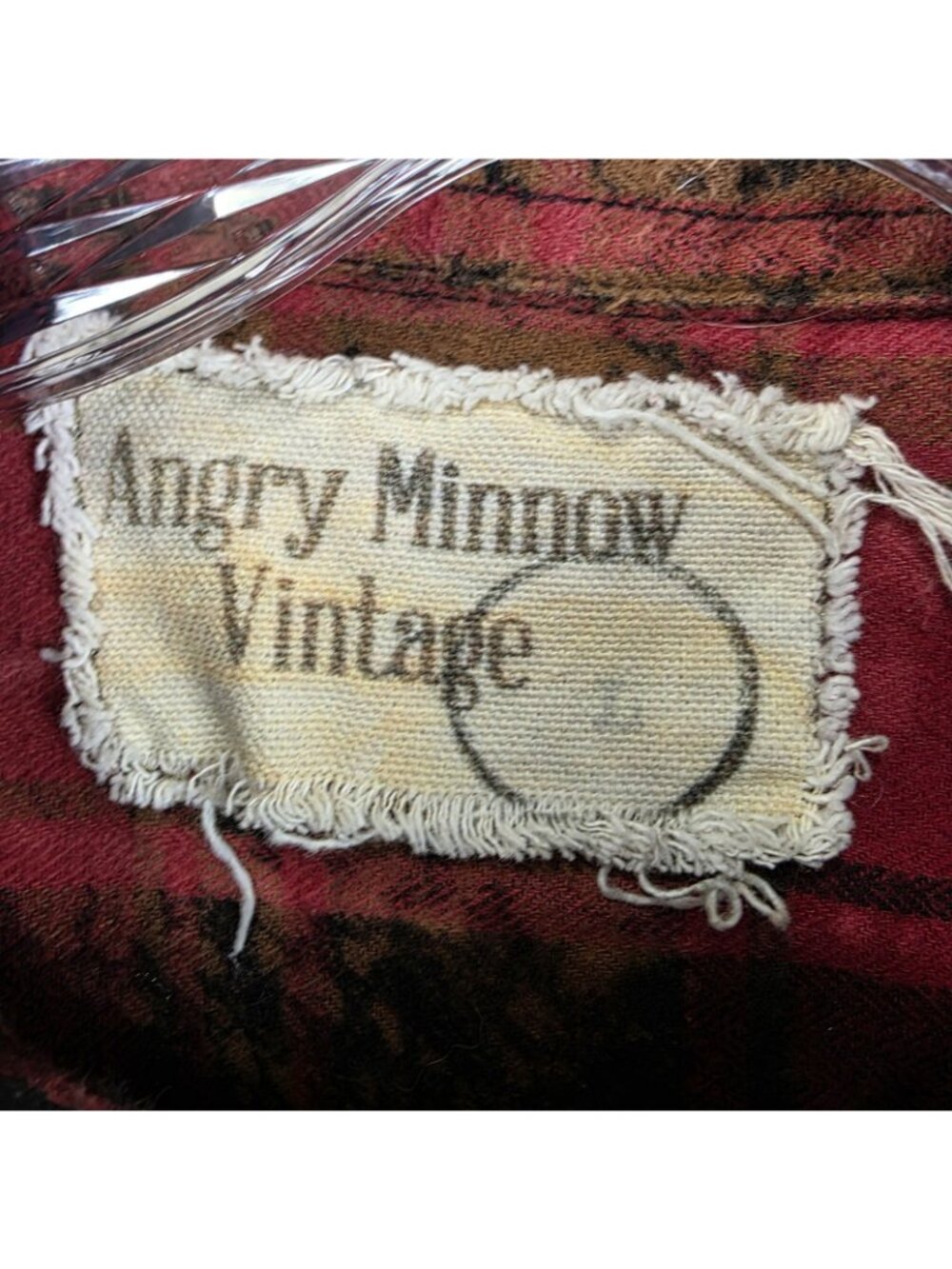 Angry Minnow Flannel Shirt Mens L Red Plaid Yellowstone Bear Patch Distressed - Picture 4 of 8